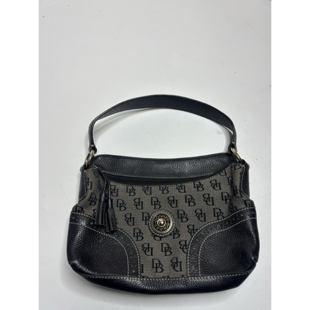 Dooney‎ & Bourke Black Signature Jacquard & Leather Shoulder Bag Pink Lining Y2K